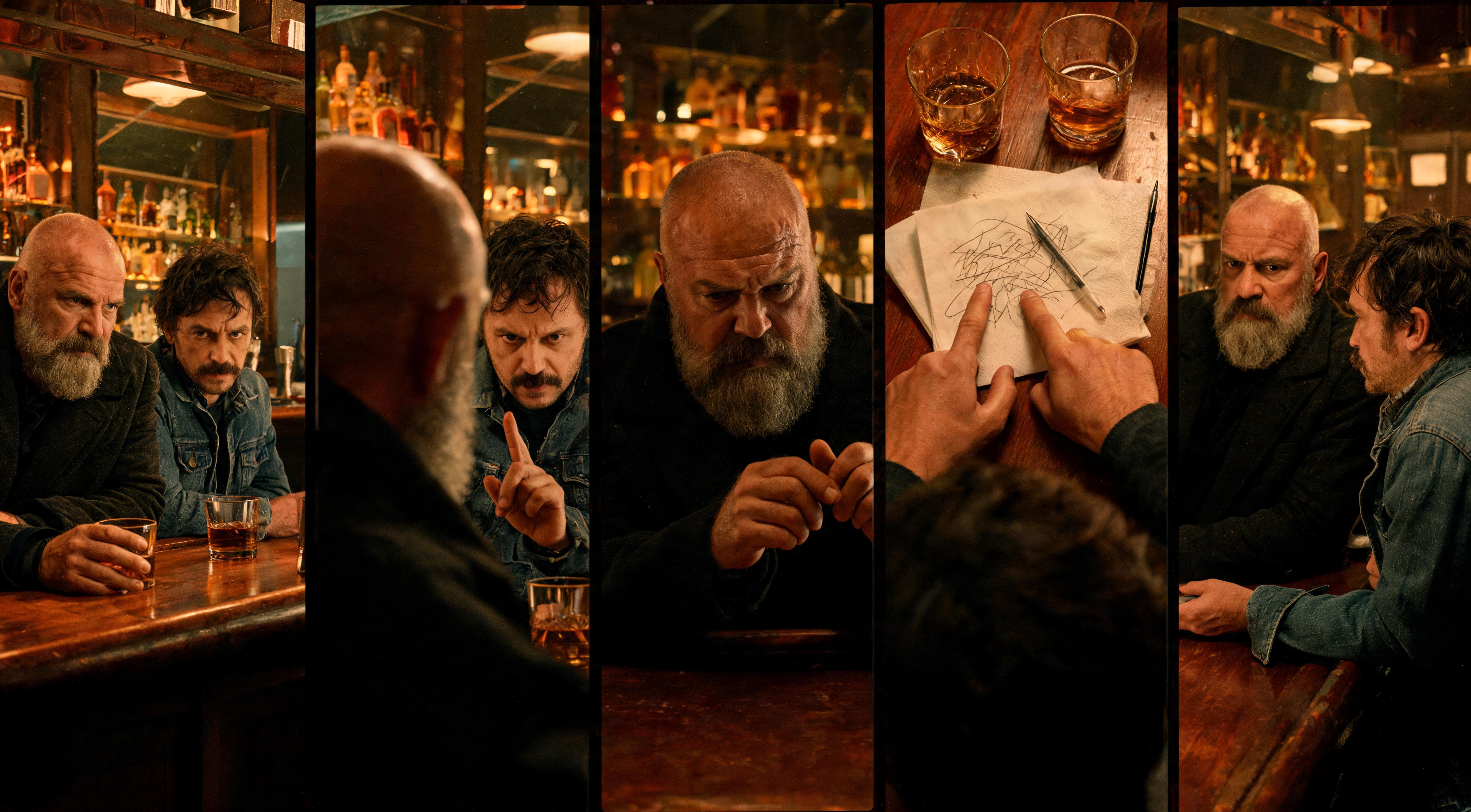 Storyboard frame for Watch a Seedance 2.0 vertical storyboard-to-video dialogue scene example with multi-shot pacing, native audio and cinematic bar staging.. This storyboard-to-video workflow uses an attached visual reference image as the main creative source for a vertical cinematic dialogue…