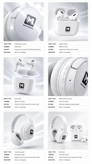 Storyboard frame for Seedance 2.0 Fast ecommerce product ad example from storyboard reference. This storyboard-to-video ecommerce ad workflow uses visual reference frames as the main creative input for a vertical electronics product…